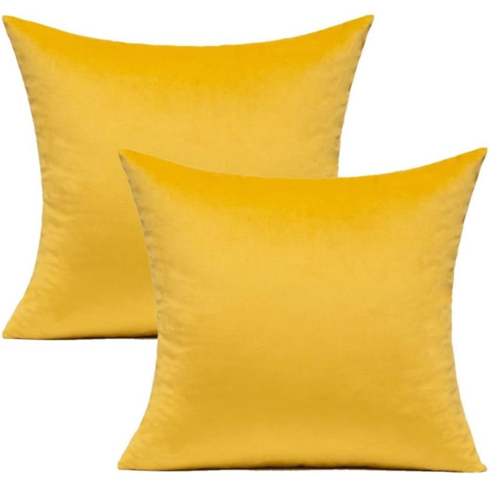 Mustard Yellow Couch Velvet Throw Pillow Covers 18x18” Set of 2